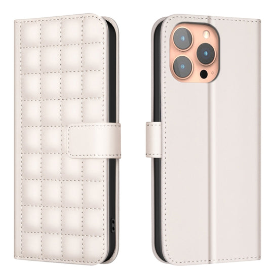 For iPhone 16 Pro Max Square Texture Leather Phone Case(Beige) - iPhone 16 Pro Max Cases by buy2fix | Online Shopping UK | buy2fix