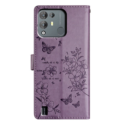 For Blackview A55 Pro Butterflies and Flowers Leather Phone Case(Purple) - More Brand by buy2fix | Online Shopping UK | buy2fix