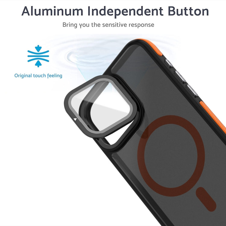 For iPhone 14 Pro Max Magsafe Dual-Color Skin Feel Lens Film Phone Case with Lens Fold Holder(Orange) - iPhone 14 Pro Max Cases by buy2fix | Online Shopping UK | buy2fix