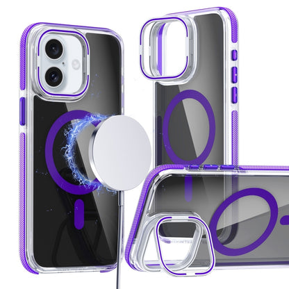 For iPhone 16 Plus Magsafe Dual-Color Transparent Black Lens Holder Phone Case(Purple) - iPhone 16 Plus Cases by buy2fix | Online Shopping UK | buy2fix