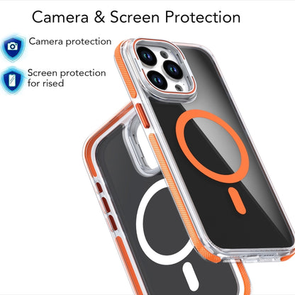 For iPhone 16 Magsafe Dual-Color Transparent Black Lens Holder Phone Case(Orange) - iPhone 16 Cases by buy2fix | Online Shopping UK | buy2fix