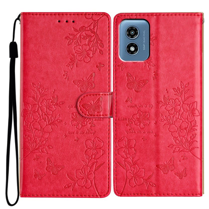 For Motorola Moto G Play 5G 2024 Butterflies and Flowers Leather Phone Case(Red) - Motorola Cases by buy2fix | Online Shopping UK | buy2fix