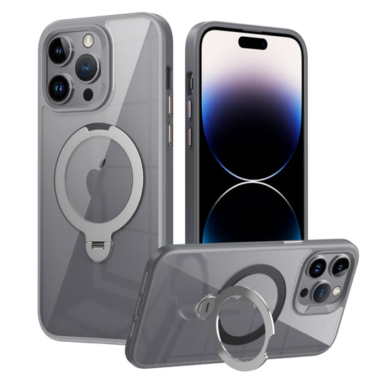 For iPhone 13 Pro Max Transparent MagSafe Magnetic Rotating Ring Holder Phone Case(Grey) - iPhone 13 Pro Max Cases by buy2fix | Online Shopping UK | buy2fix