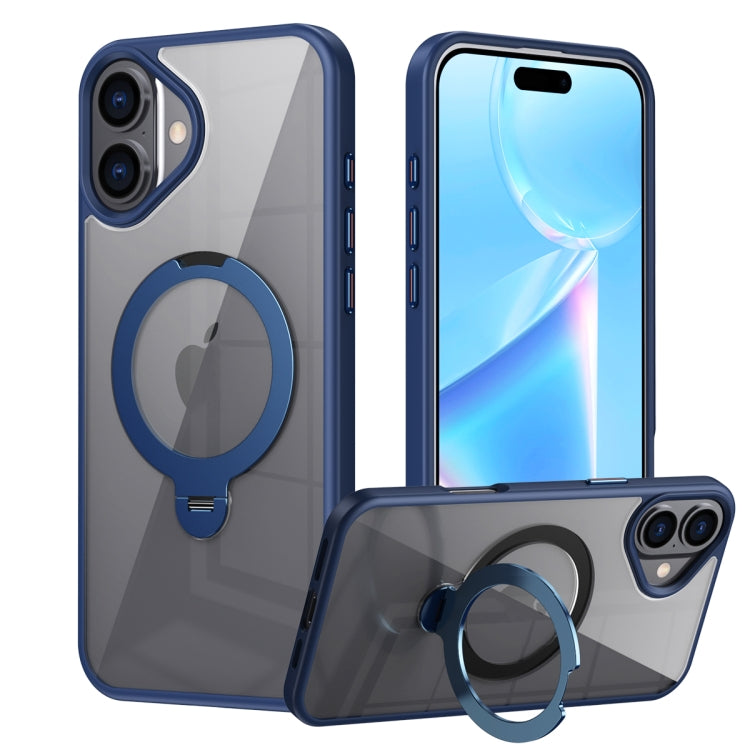 For iPhone 16 Plus Transparent MagSafe Magnetic Rotating Ring Holder Phone Case(Blue) - iPhone 16 Plus Cases by buy2fix | Online Shopping UK | buy2fix