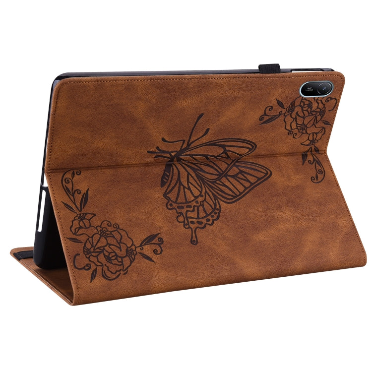 For Huawei MatePad SE 11 2024 Butterfly Flower Embossed Leather Tablet Case(Brown) - Huawei by buy2fix | Online Shopping UK | buy2fix