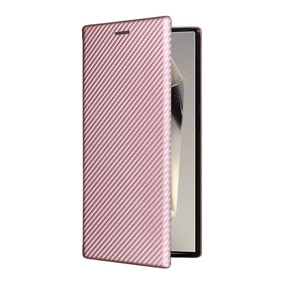 For Samsung Galaxy S25 Ultra 5G Carbon Fiber Texture Flip Leather Phone Case(Pink) - Galaxy S25 Ultra 5G Cases by buy2fix | Online Shopping UK | buy2fix