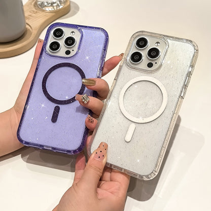 For iPhone 16 Glitter Powder TPU Hybrid PC MagSafe Phone Case(Purple) - iPhone 16 Cases by buy2fix | Online Shopping UK | buy2fix