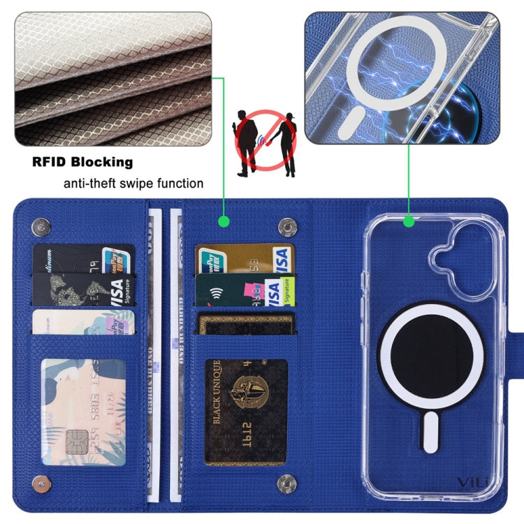 For iPhone 14 Plus ViLi GHA-C Series RFID MagSafe Magnetic Flip Leather Phone Case(Blue) - iPhone 14 Plus Cases by ViLi | Online Shopping UK | buy2fix