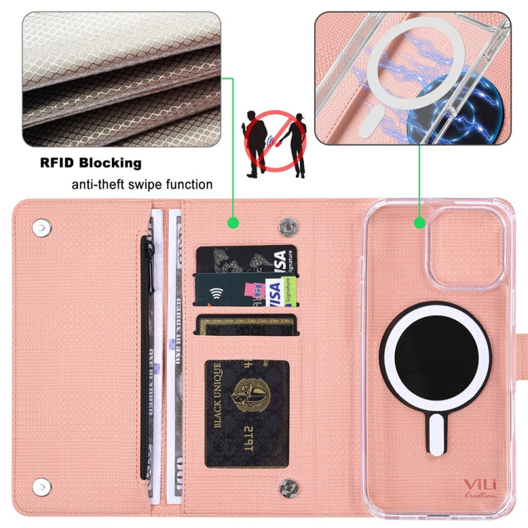 For iPhone 13 Pro ViLi GHB-C Series RFID MagSafe Magnetic Flip Leather Phone Case(Pink) - iPhone 13 Pro Cases by ViLi | Online Shopping UK | buy2fix