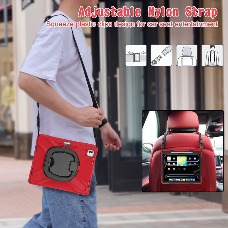 For iPad Pro 13 2024 Silicone Hybrid PC Tablet Case with Holder & Shoulder Strap(Red) - iPad Pro 13 2024 Cases by buy2fix | Online Shopping UK | buy2fix