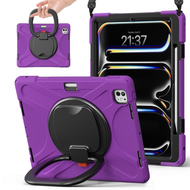 For iPad Pro 13 2024 Silicone Hybrid PC Tablet Case with Holder & Shoulder Strap(Purple) - iPad Pro 13 2024 Cases by buy2fix | Online Shopping UK | buy2fix