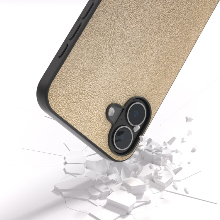 For iPhone 16 PU Leather Black Frame Full Coverage Phone Case(Gold) - iPhone 16 Cases by buy2fix | Online Shopping UK | buy2fix