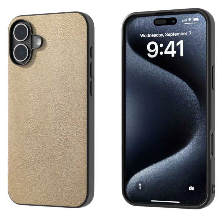 For iPhone 16 Plus PU Leather Black Frame Full Coverage Phone Case(Gold) - iPhone 16 Plus Cases by buy2fix | Online Shopping UK | buy2fix