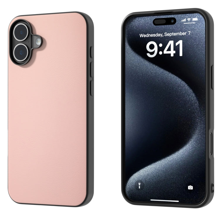 For iPhone 16 Plus PU Leather Black Frame Full Coverage Phone Case(Light Pink) - iPhone 16 Plus Cases by buy2fix | Online Shopping UK | buy2fix