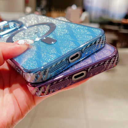 For iPhone 11 Pro Max Loves Leaves Gradient Glitter Carbon Fiber Magsafe TPU Phone Case(Blue) - iPhone 11 Pro Max Cases by buy2fix | Online Shopping UK | buy2fix