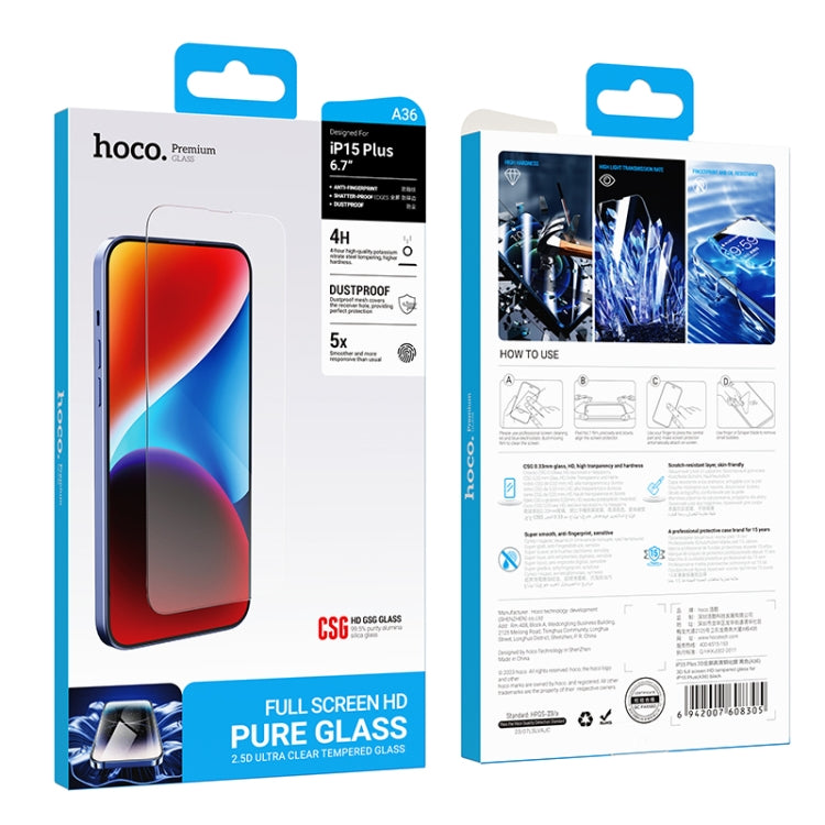 For iPhone 16 Plus / 15 Plus hoco A36 3D Full Screen HD Tempered Film - iPhone 16 Plus Tempered Glass by hoco | Online Shopping UK | buy2fix