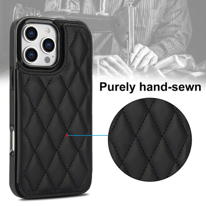 For iPhone 16 Pro Double Buckle Rhombic PU Leather Phone Case(Black) - iPhone 16 Pro Cases by buy2fix | Online Shopping UK | buy2fix