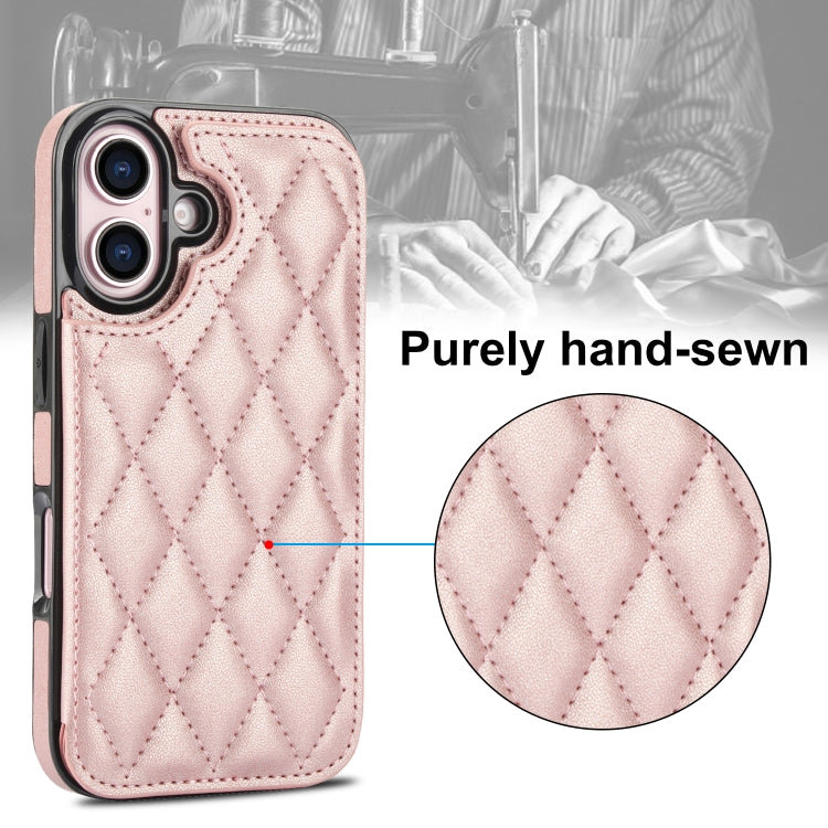 For iPhone 16 Double Buckle Rhombic PU Leather Phone Case(Rose Gold) - iPhone 16 Cases by buy2fix | Online Shopping UK | buy2fix