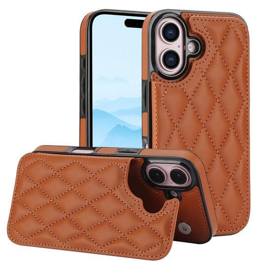 For iPhone 16 Double Buckle Rhombic PU Leather Phone Case(Brown) - iPhone 16 Cases by buy2fix | Online Shopping UK | buy2fix