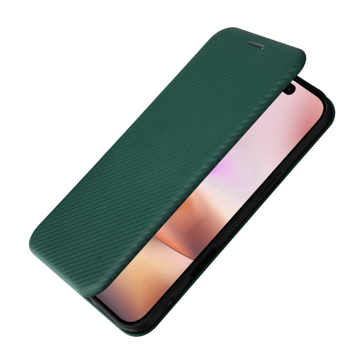 For iPhone 16 Plus Carbon Fiber Texture Flip Leather Phone Case(Green) - iPhone 16 Plus Cases by buy2fix | Online Shopping UK | buy2fix