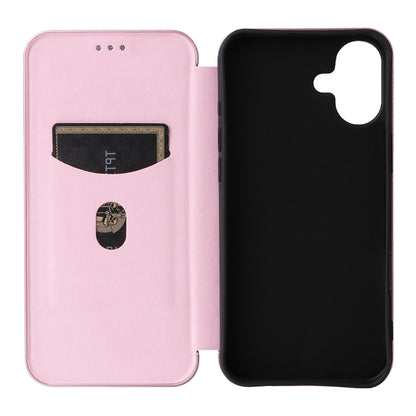 For iPhone 16 Carbon Fiber Texture Flip Leather Phone Case(Pink) - iPhone 16 Cases by buy2fix | Online Shopping UK | buy2fix