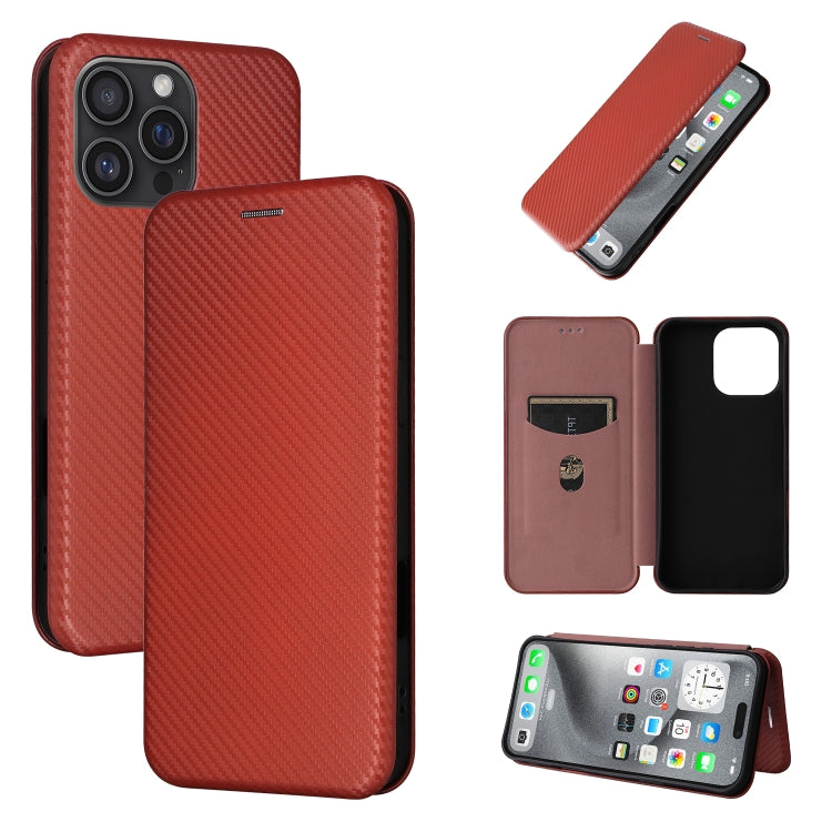 For iPhone 16 Pro Carbon Fiber Texture Flip Leather Phone Case(Brown) - iPhone 16 Pro Cases by buy2fix | Online Shopping UK | buy2fix