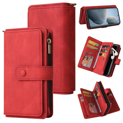 For Xiaomi 14T Skin Feel Multi Card Slots Zipper Wallet Leather Phone Case(Red) - 14T Cases by buy2fix | Online Shopping UK | buy2fix