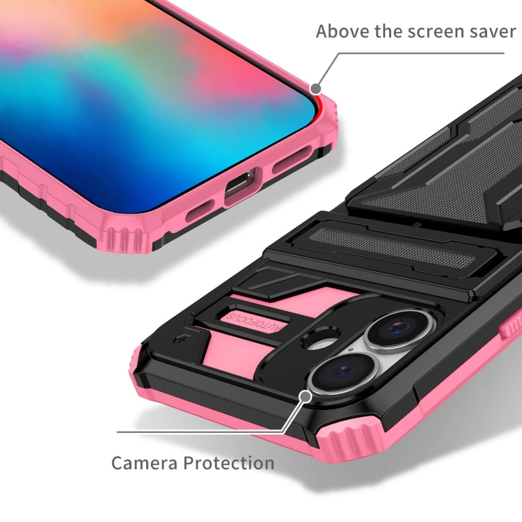 For iPhone 16 Plus Kickstand Armor Card Wallet Phone Case(Pink) - iPhone 16 Plus Cases by buy2fix | Online Shopping UK | buy2fix