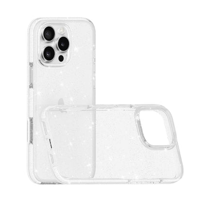 For iPhone 16 Pro Dual Color Clear Glitter TPU + TPE Full Coverage Phone Case(Glitter White) - iPhone 16 Pro Cases by buy2fix | Online Shopping UK | buy2fix