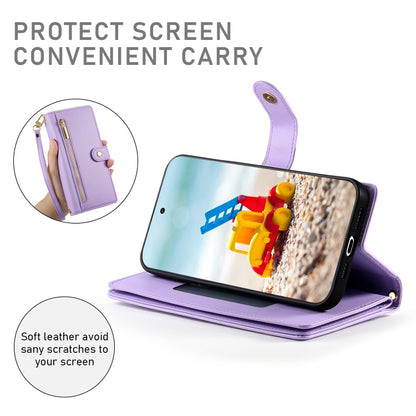 For Google Pixel 9 Pro XL Nine Card-slot Zipper Wallet Bag Leather Phone Case(Purple) - Google Cases by buy2fix | Online Shopping UK | buy2fix