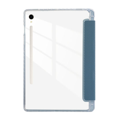 For Samsung Galaxy Tab S9 / S9 FE Carbon Fiber Clear Acrylic 3-Fold Leather Tablet Case(Blue) - Galaxy Tab S9 Cases by buy2fix | Online Shopping UK | buy2fix