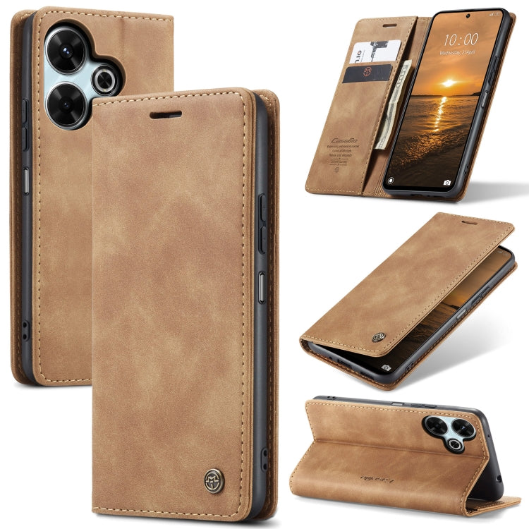 For Redmi 13 CaseMe 013 Multifunctional Horizontal Flip Leather Phone Case(Brown) - Redmi 13 Cases by CaseMe | Online Shopping UK | buy2fix