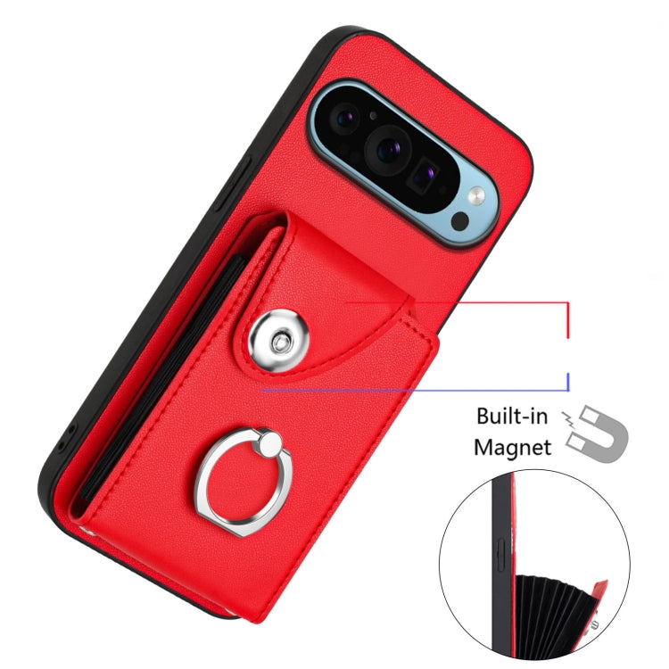 For Google Pixel 9 / 9 Pro Organ Card Bag Ring Holder Phone Case with Long Lanyard(Red) - Google Cases by buy2fix | Online Shopping UK | buy2fix