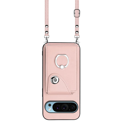 For Google Pixel 9 Pro XL Organ Card Bag Ring Holder Phone Case with Long Lanyard(Pink) - Google Cases by buy2fix | Online Shopping UK | buy2fix