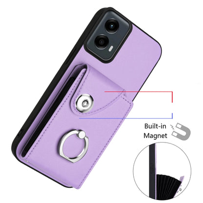 For Motorola Moto G 5G 2024 Organ Card Bag Ring Holder Phone Case with Long Lanyard(Purple) - Motorola Cases by buy2fix | Online Shopping UK | buy2fix