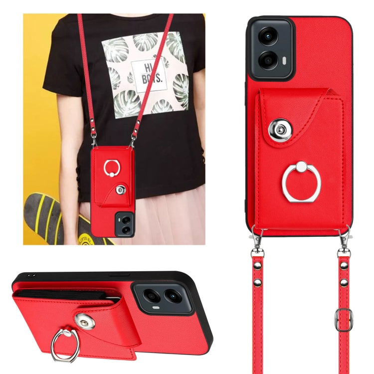 For Motorola Moto G 5G 2024 Organ Card Bag Ring Holder Phone Case with Long Lanyard(Red) - Motorola Cases by buy2fix | Online Shopping UK | buy2fix