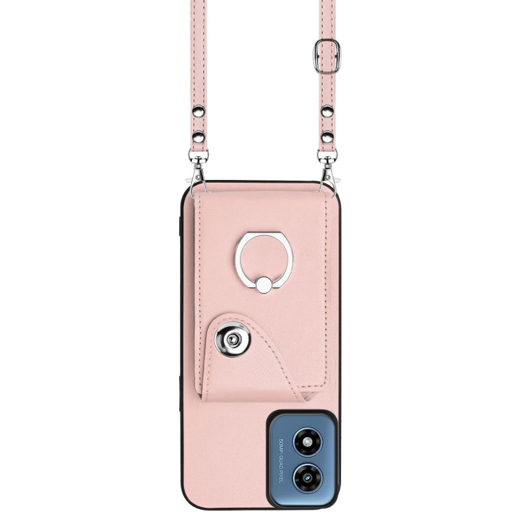 For Motorola Moto G Play 2024 5G Organ Card Bag Ring Holder Phone Case with Long Lanyard(Pink) - Motorola Cases by buy2fix | Online Shopping UK | buy2fix