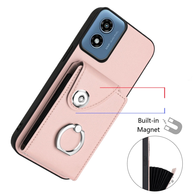 For Motorola Moto G Play 2024 5G Organ Card Bag Ring Holder Phone Case with Long Lanyard(Pink) - Motorola Cases by buy2fix | Online Shopping UK | buy2fix