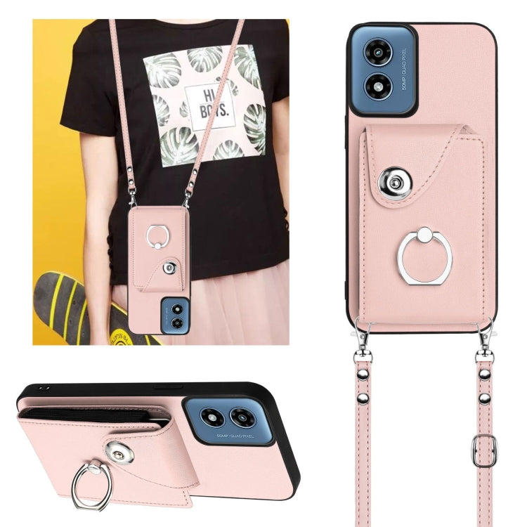 For Motorola Moto G Play 2024 5G Organ Card Bag Ring Holder Phone Case with Long Lanyard(Pink) - Motorola Cases by buy2fix | Online Shopping UK | buy2fix