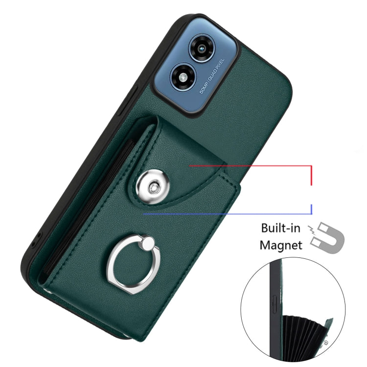 For Motorola Moto G Play 2024 5G Organ Card Bag Ring Holder Phone Case with Long Lanyard(Green) - Motorola Cases by buy2fix | Online Shopping UK | buy2fix