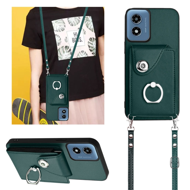 For Motorola Moto G Play 2024 5G Organ Card Bag Ring Holder Phone Case with Long Lanyard(Green) - Motorola Cases by buy2fix | Online Shopping UK | buy2fix