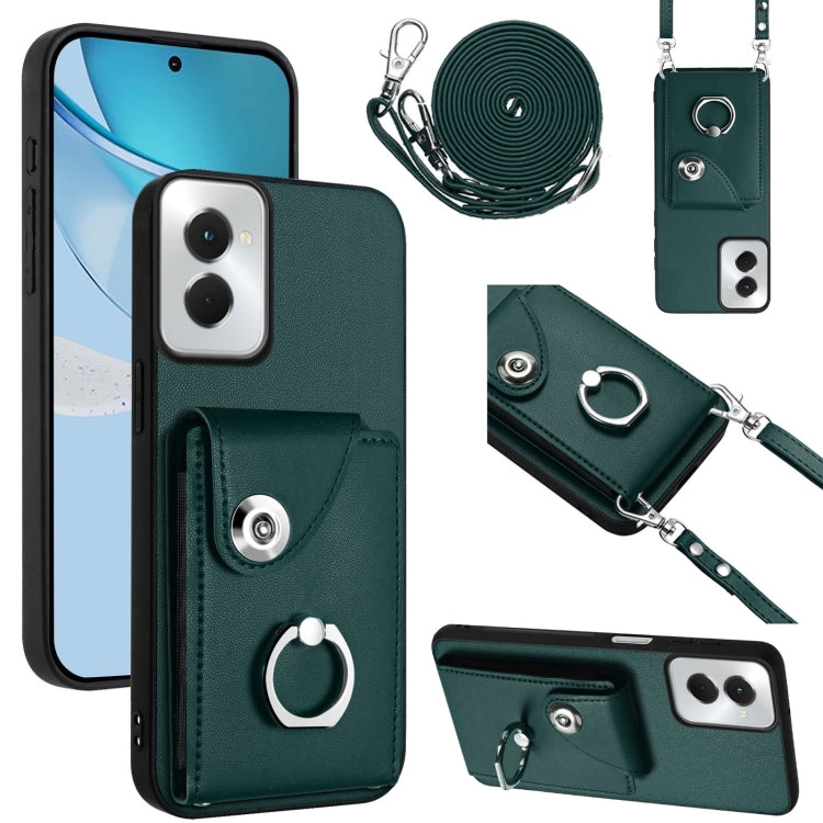 For Motorola Moto G Power 2024 5G Organ Card Bag Ring Holder Phone Case with Long Lanyard(Green) - Motorola Cases by buy2fix | Online Shopping UK | buy2fix