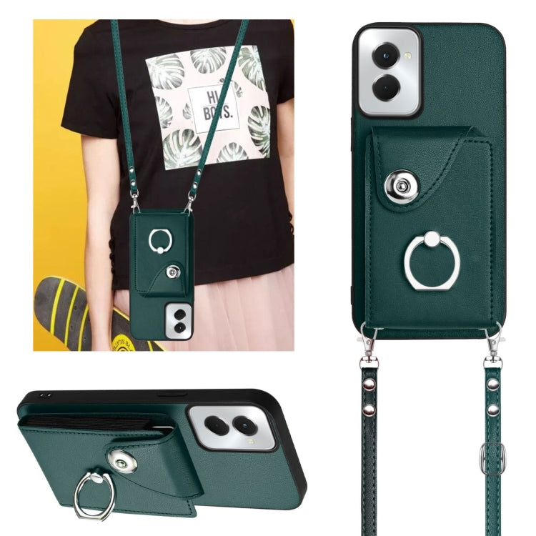 For Motorola Moto G Power 2024 5G Organ Card Bag Ring Holder Phone Case with Long Lanyard(Green) - Motorola Cases by buy2fix | Online Shopping UK | buy2fix