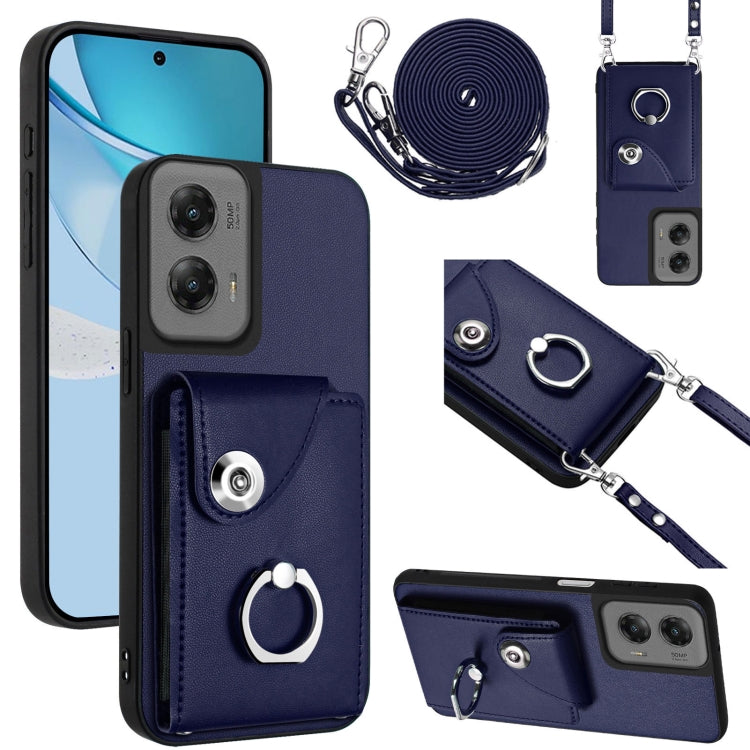 For Motorola Moto G Stylus 5G 2024 Organ Card Bag Ring Holder Phone Case with Long Lanyard(Blue) - Motorola Cases by buy2fix | Online Shopping UK | buy2fix