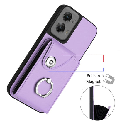 For Motorola Moto G Stylus 5G 2024 Organ Card Bag Ring Holder Phone Case with Long Lanyard(Purple) - Motorola Cases by buy2fix | Online Shopping UK | buy2fix