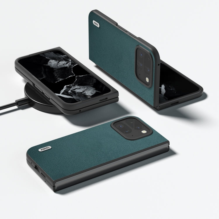 For Google Pixel 9 Pro Fold ABEEL Genuine Leather Luolai Series Phone Case(Dark Green) - Google Cases by buy2fix | Online Shopping UK | buy2fix