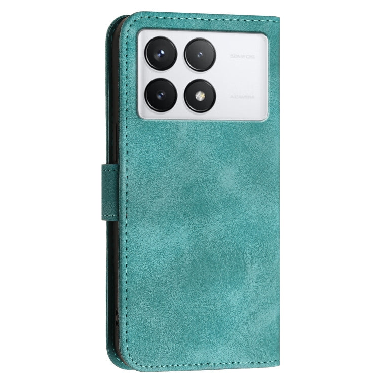 For Redmi K70 YX0080 Grid Butterfly Embossed Pattern Flip Leather Phone Case with Lanyard(Light Blue) - K70 Cases by buy2fix | Online Shopping UK | buy2fix