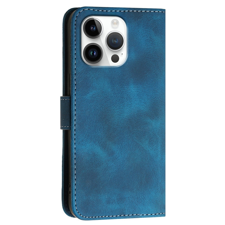 For iPhone 16 Pro Max YX0080 Grid Butterfly Embossed Pattern Flip Leather Phone Case with Lanyard(Dark Blue) - iPhone 16 Pro Max Cases by buy2fix | Online Shopping UK | buy2fix