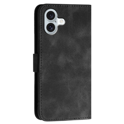 For iPhone 16 Plus YX0080 Grid Butterfly Embossed Pattern Flip Leather Phone Case with Lanyard(Black) - iPhone 16 Plus Cases by buy2fix | Online Shopping UK | buy2fix