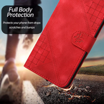 For iPhone SE 2024 YX0080 Grid Butterfly Embossed Pattern Flip Leather Phone Case with Lanyard(Red) - More iPhone Cases by buy2fix | Online Shopping UK | buy2fix